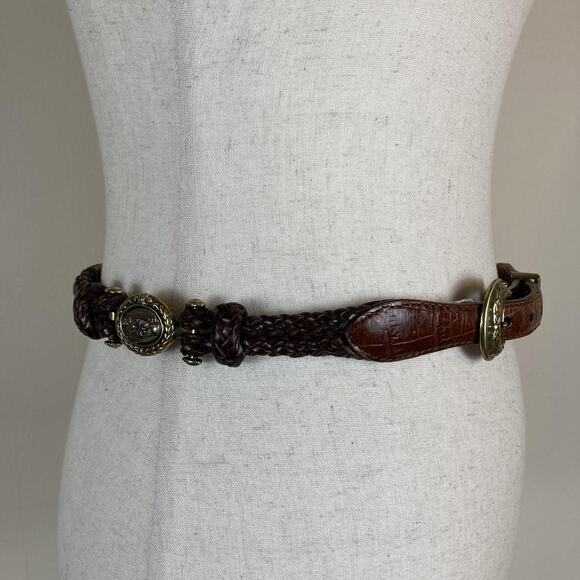 Vintage Horse Head Belt Medium Brown Leather Western Braided Cowgirl 90s Concho - Picture 3 of 10